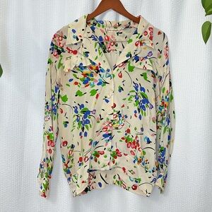 Vintage Jerri Sherman Multicolor Floral Button Down Shirt 100% Silk